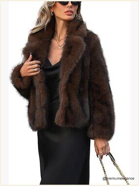 Faux Fur Coat Open Front Pockets Long Sleeve Fluffy Jacket